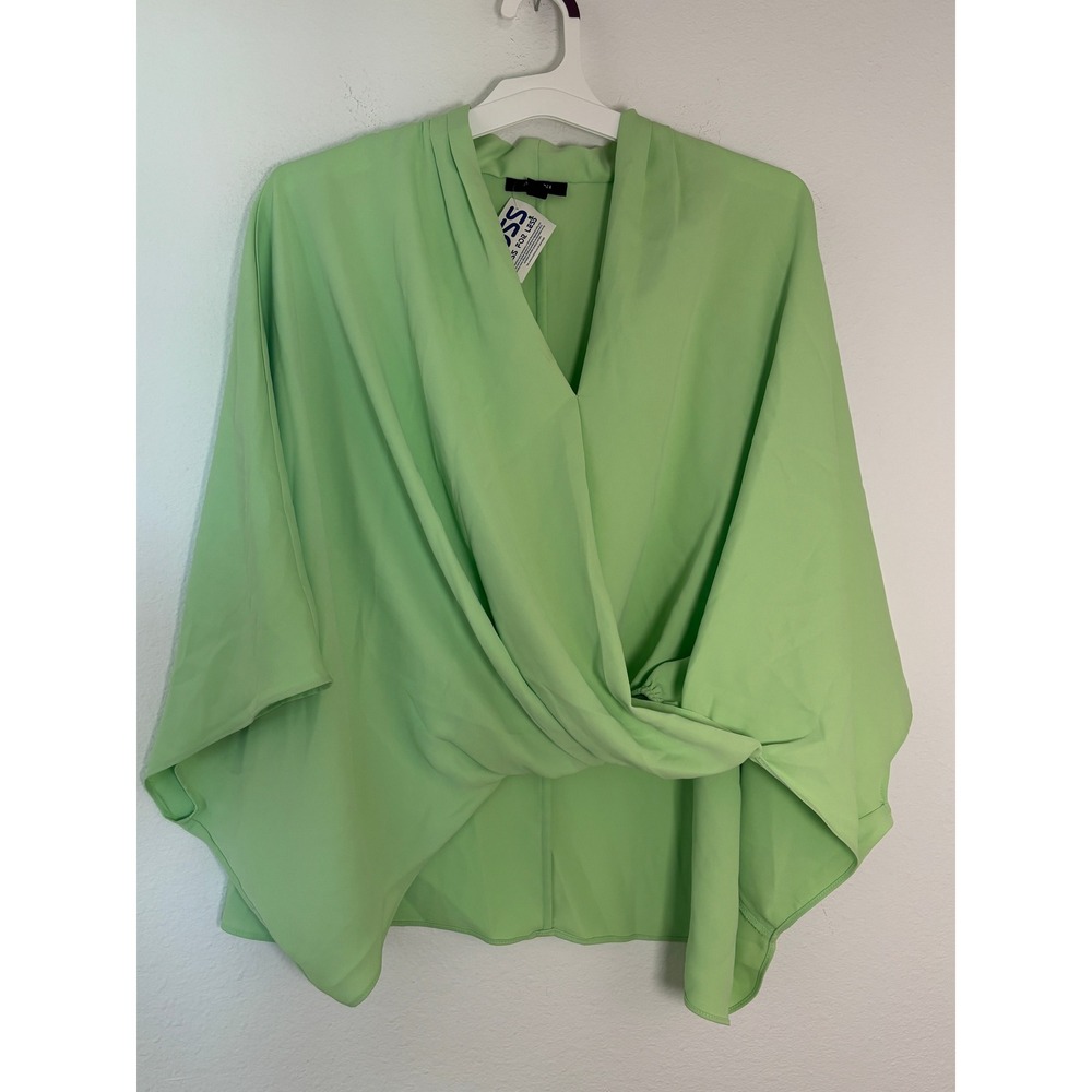 Alfani Lime Green Draped Wrap Front Dolman Sleeve Blouse Top Medium NWT